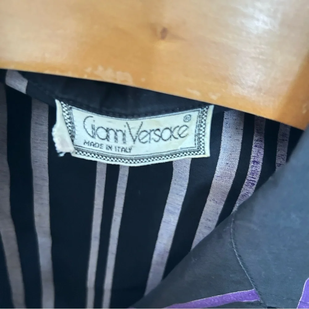 Gianni Versace Vintage Shirt Dress Purple Stripe XS Fit Made in Italy - Picture 4 of 10